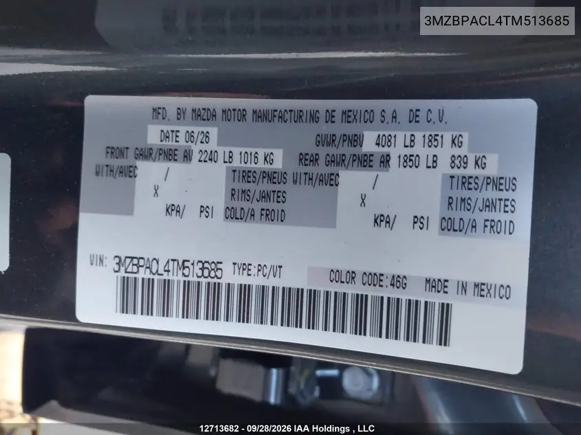 2026 MAZDA 3 VIN 3MZBPACL4TM513685 — фото 9