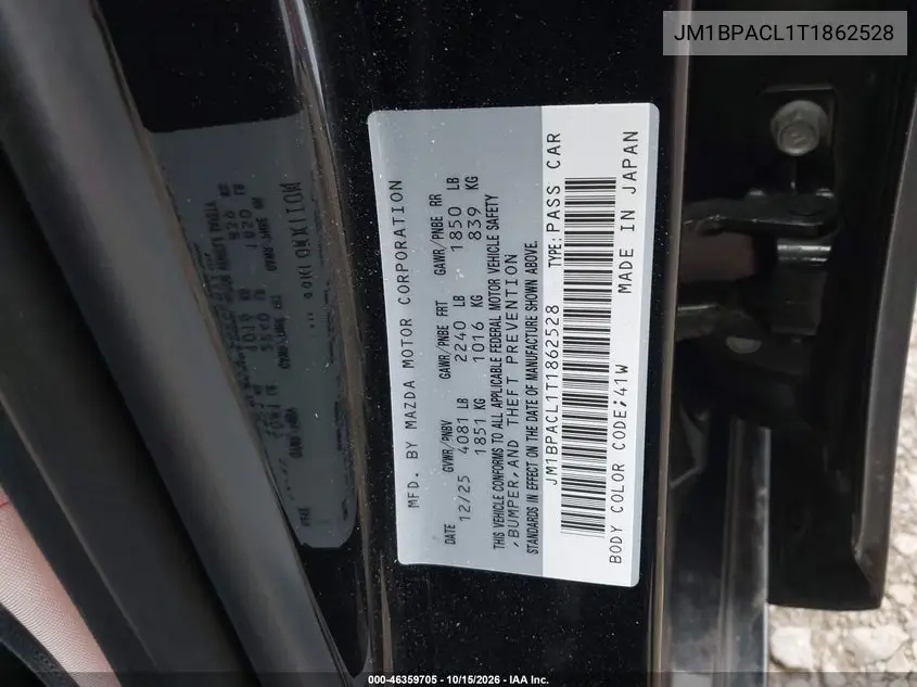 2026 MAZDA 3 VIN JM1BPACL1T1862528 — фото 9