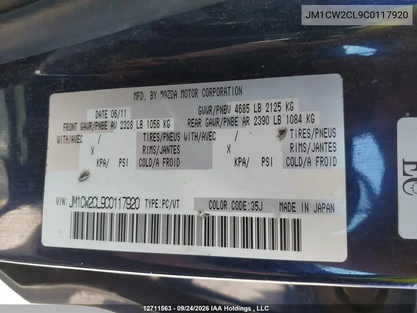 2012 MAZDA 5 VIN JM1CW2CL9C0117920 — фото 18
