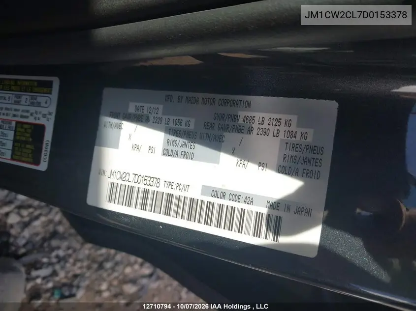 2013 MAZDA 5 VIN JM1CW2CL7D0153378 — фото 9