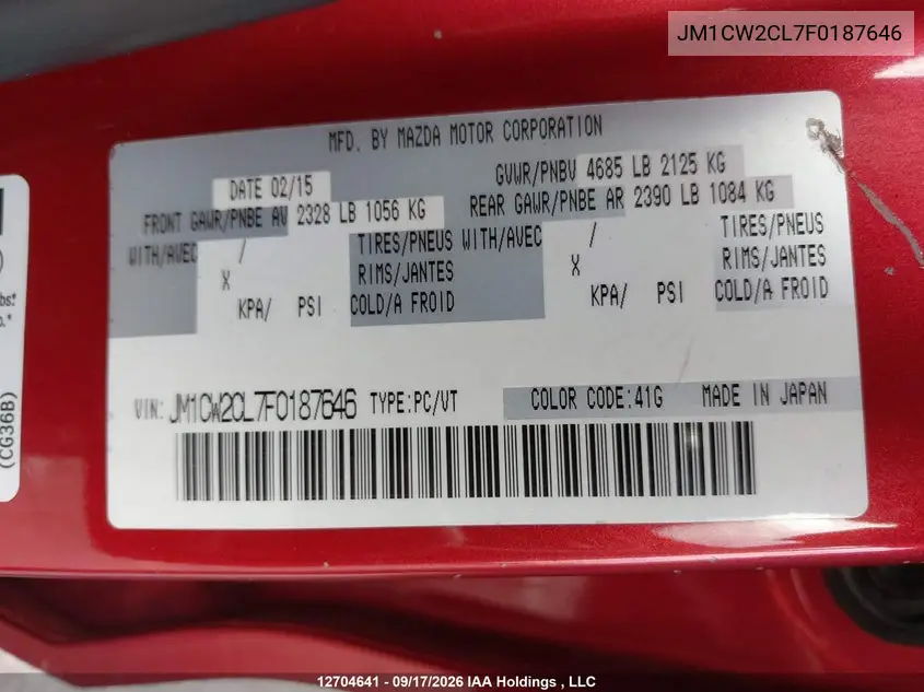 2015 MAZDA 5 VIN JM1CW2CL7F0187646 — фото 18