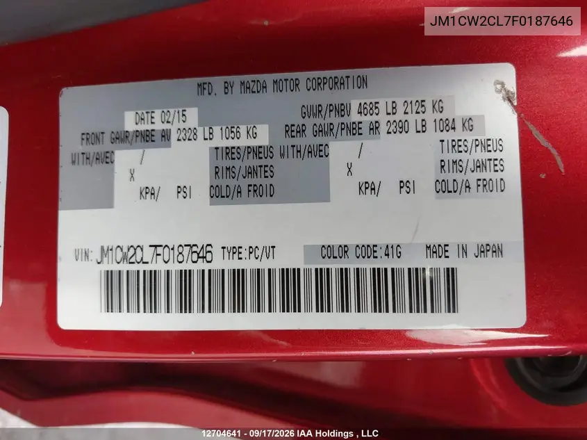 2015 MAZDA 5 VIN JM1CW2CL7F0187646 — фото 9