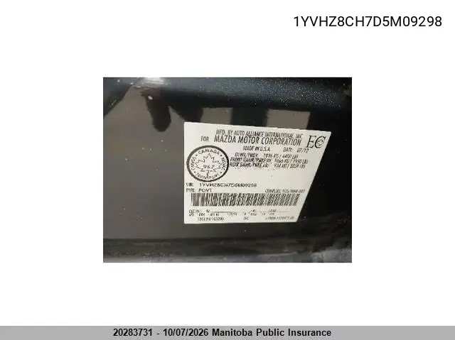 MAZDA 6 2013, VIN 1YVHZ8CH7D5M09298