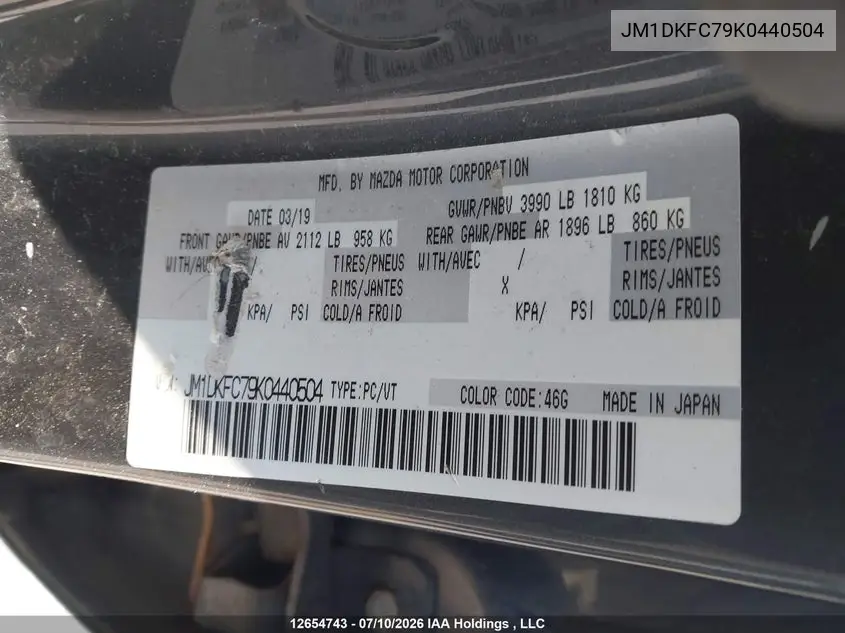 2019 MAZDA CX-3 VIN JM1DKFC79K0440504 — фото 19