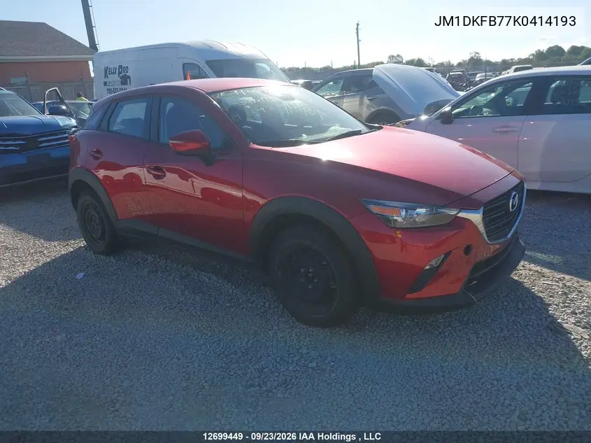 MAZDA CX-3 2019, VIN JM1DKFB77K0414193