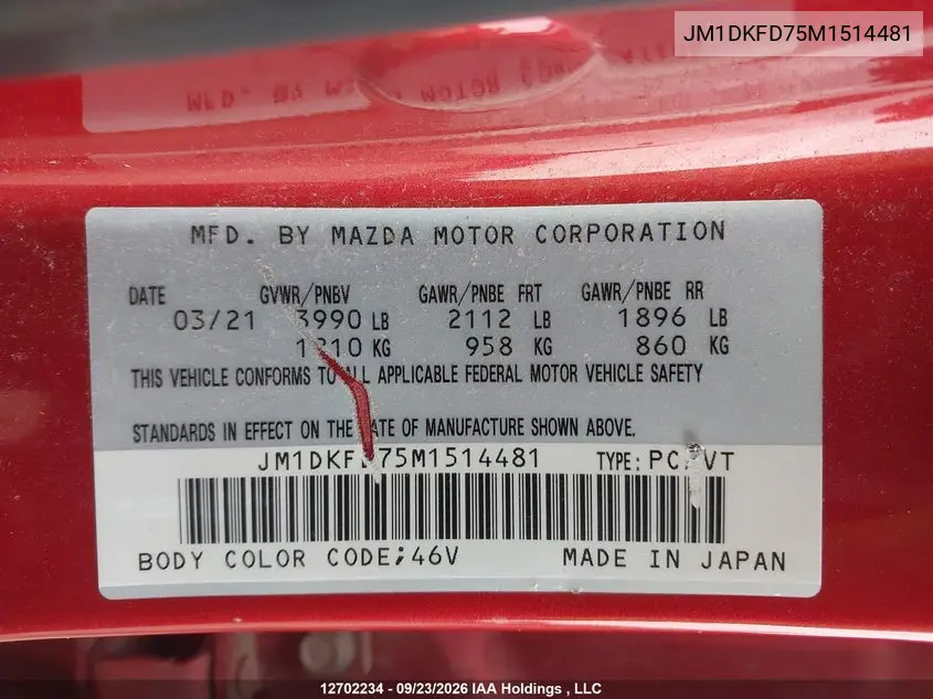 2021 MAZDA CX-3 VIN JM1DKFD75M1514481 — фото 19