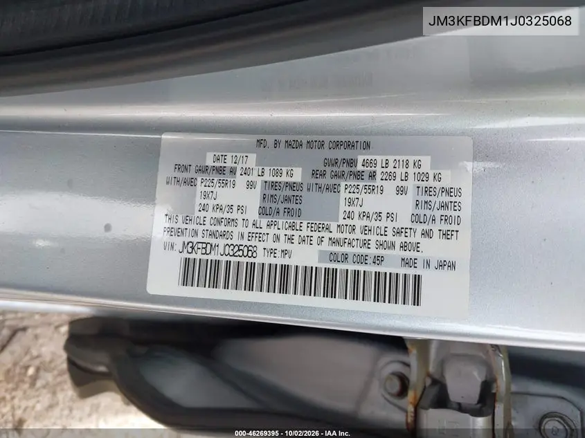 2018 MAZDA CX-5 VIN JM3KFBDM1J0325068 — фото 9