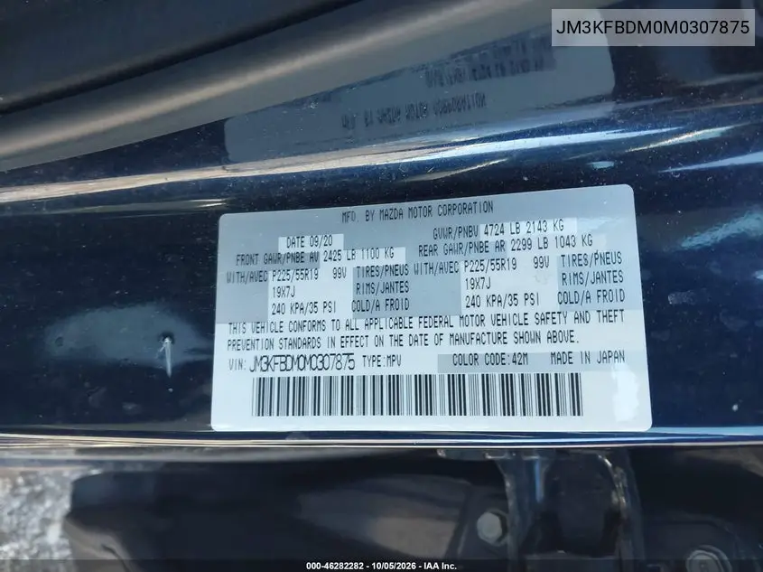 2021 MAZDA CX-5 VIN JM3KFBDM0M0307875 — фото 9