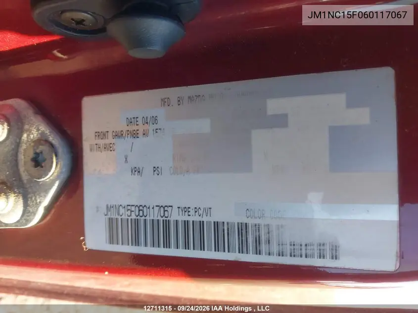 2006 MAZDA MX-5 VIN JM1NC15F060117067 — фото 19