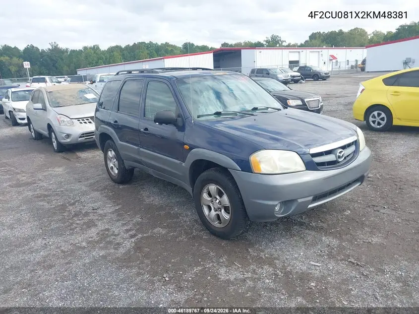 MAZDA TRIBUTE 2002, VIN 4F2CU081X2KM48381