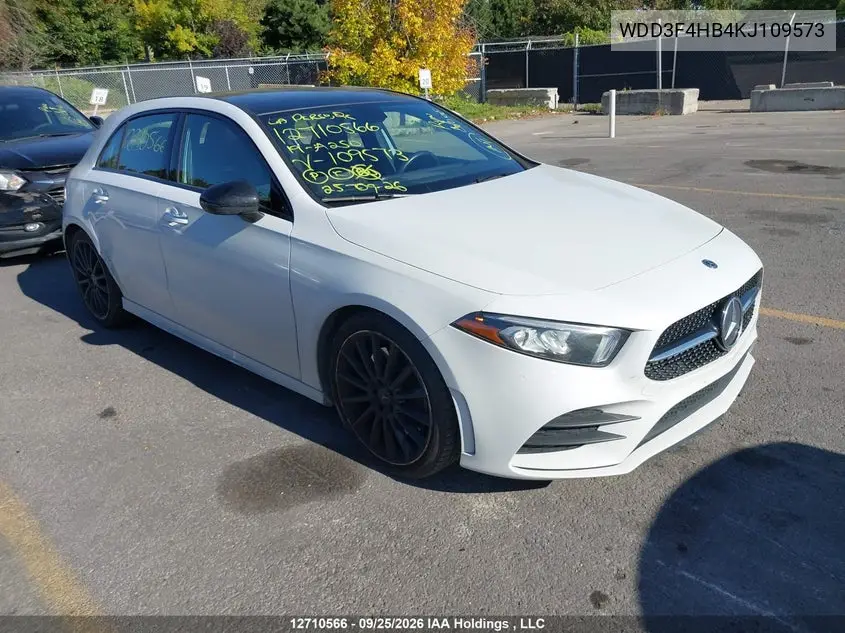 MERCEDES A-KLASSE 2019, VIN WDD3F4HB4KJ109573