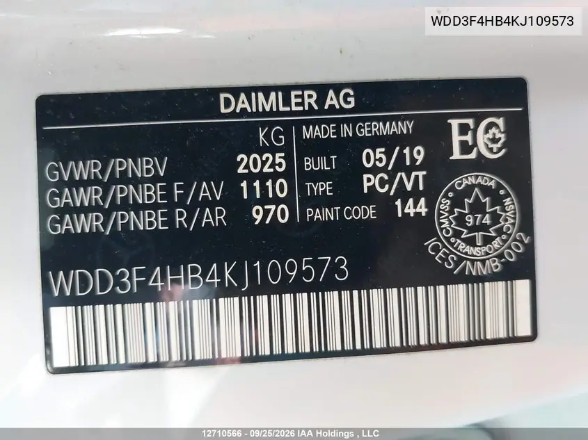 2019 MERCEDES A-KLASSE VIN WDD3F4HB4KJ109573 — фото 9