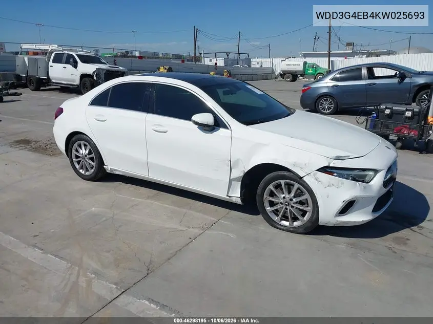 MERCEDES A-KLASSE 2019, VIN WDD3G4EB4KW025693