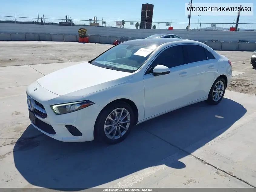 2019 MERCEDES A-KLASSE VIN WDD3G4EB4KW025693 — фото 2
