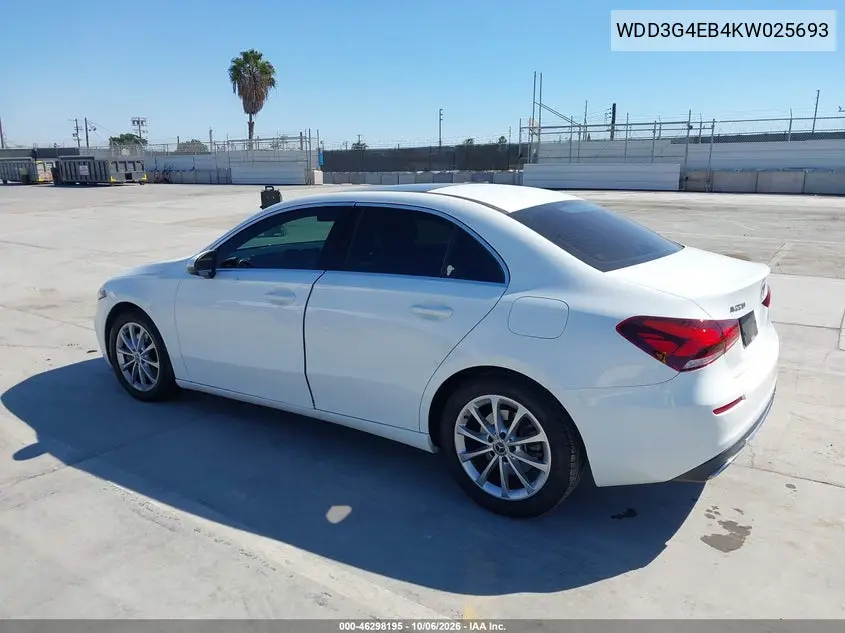 2019 MERCEDES A-KLASSE VIN WDD3G4EB4KW025693 — фото 3