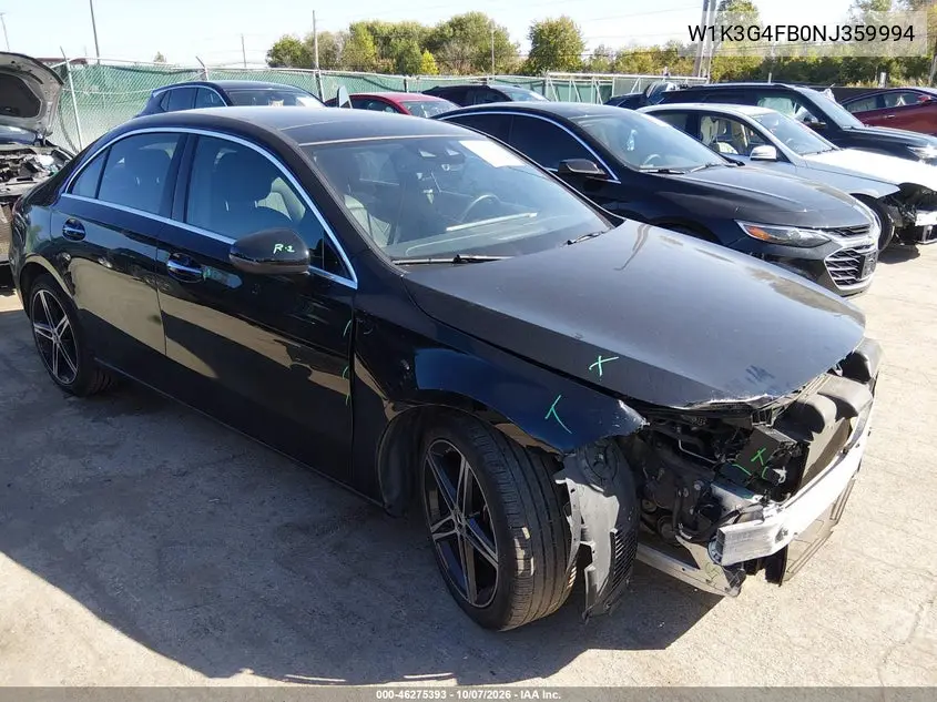 MERCEDES A-KLASSE 2022, VIN W1K3G4FB0NJ359994
