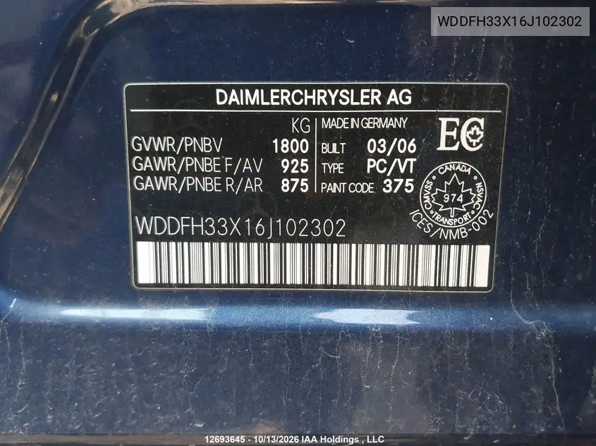 2006 MERCEDES B-KLASSE VIN WDDFH33X16J102302 — фото 9