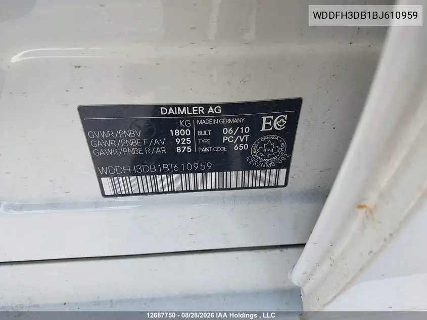 2011 MERCEDES B-KLASSE VIN WDDFH3DB1BJ610959 — фото 19
