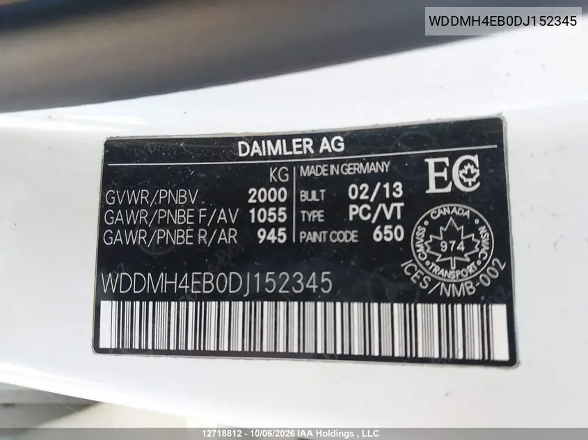 2013 MERCEDES B-KLASSE VIN WDDMH4EB0DJ152345 — фото 9