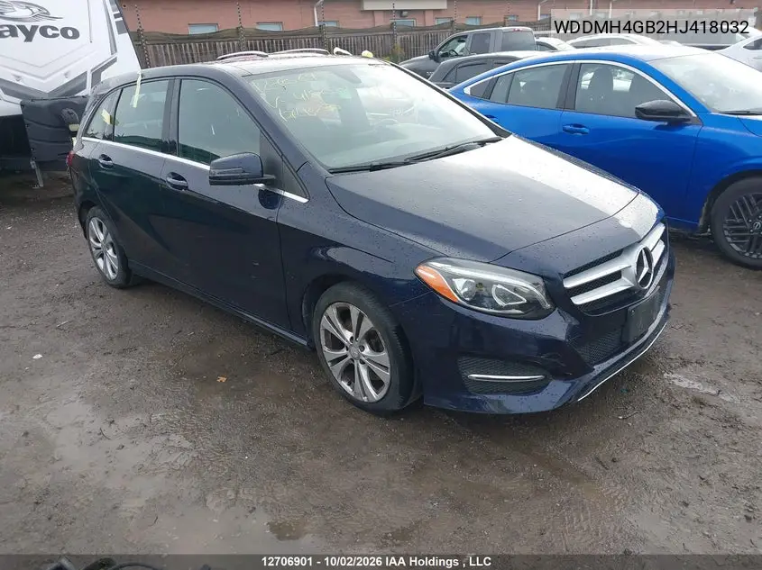 MERCEDES B-KLASSE 2017, VIN WDDMH4GB2HJ418032