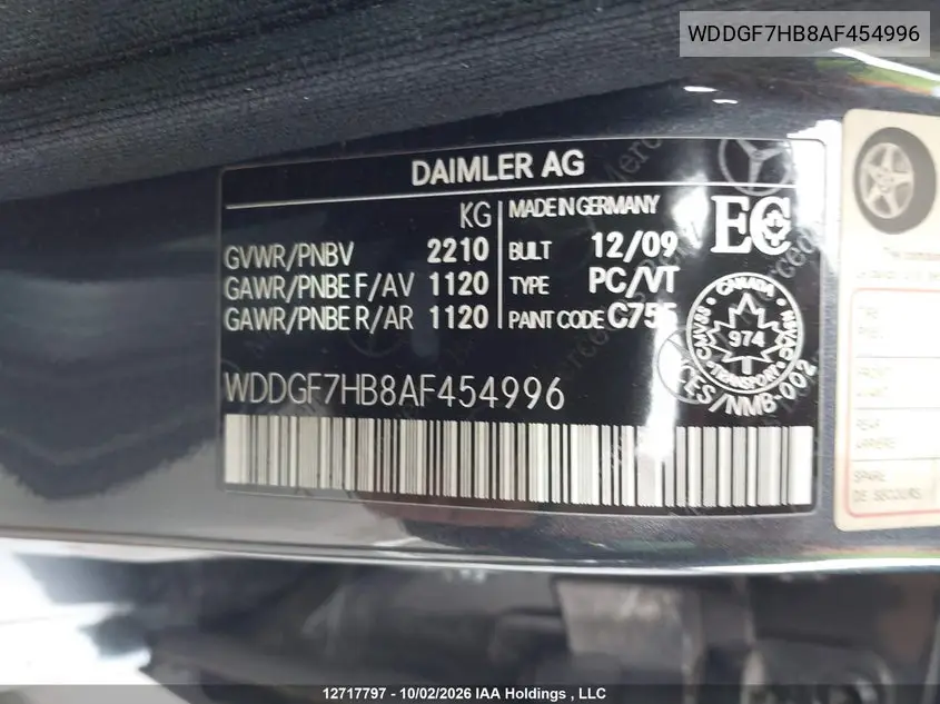 2010 MERCEDES C-KLASSE AMG VIN WDDGF7HB8AF454996 — фото 16