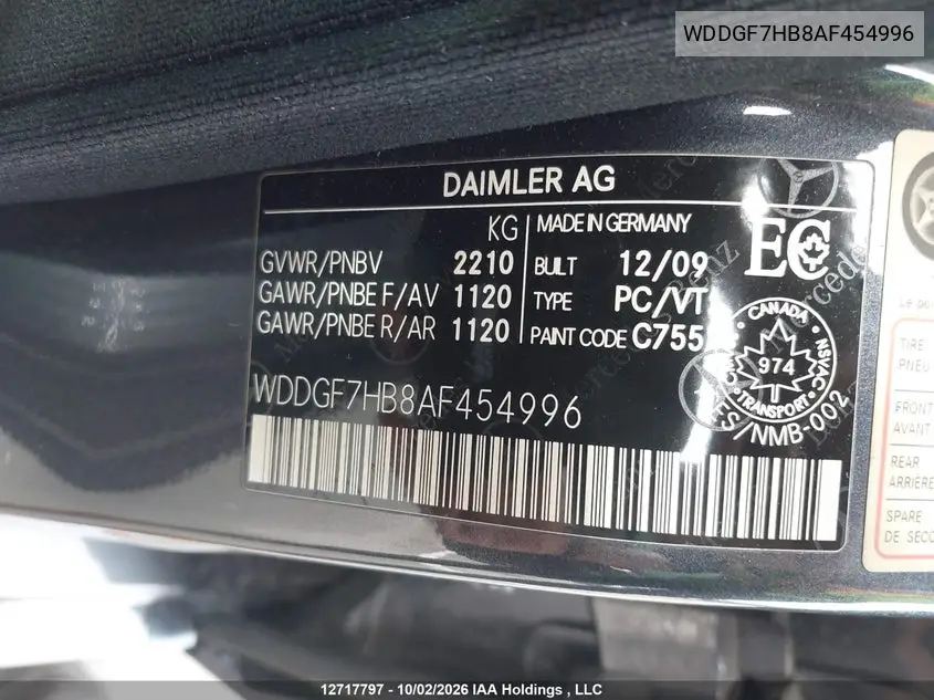 2010 MERCEDES C-KLASSE AMG VIN WDDGF7HB8AF454996 — фото 17