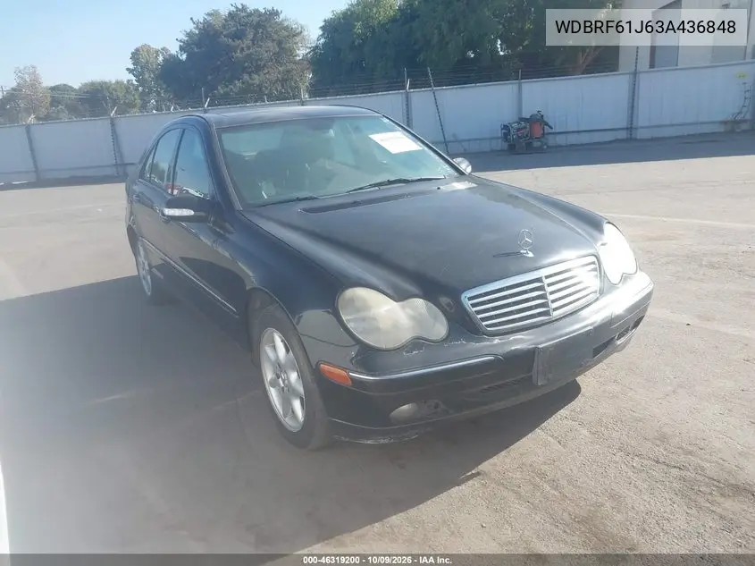 MERCEDES C-KLASSE 2003, VIN WDBRF61J63A436848