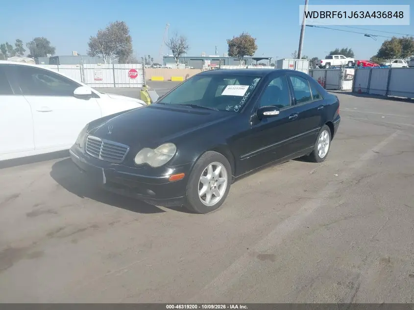 2003 MERCEDES C-KLASSE VIN WDBRF61J63A436848 — фото 2