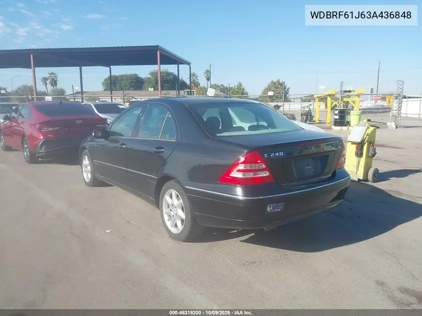 2003 MERCEDES C-KLASSE VIN WDBRF61J63A436848 — фото 3