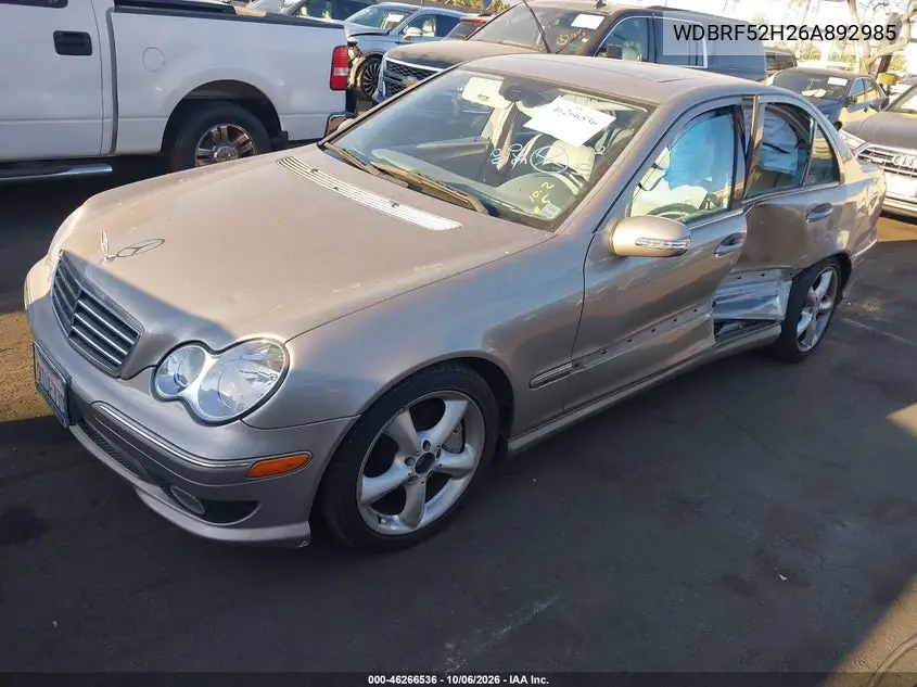 2006 MERCEDES C-KLASSE VIN WDBRF52H26A892985 — фото 2