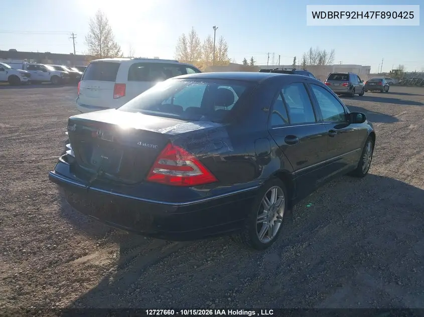2007 MERCEDES C-KLASSE VIN WDBRF92H47F890425 — фото 4