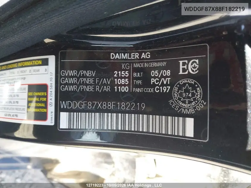2008 MERCEDES C-KLASSE VIN WDDGF87X88F182219 — фото 9