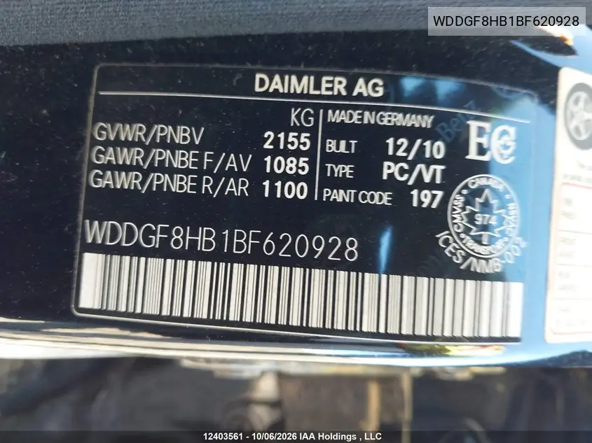 2011 MERCEDES C-KLASSE VIN WDDGF8HB1BF620928 — фото 18
