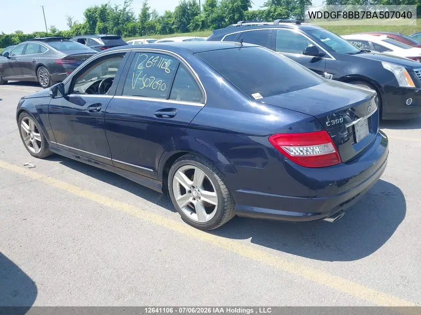 2011 MERCEDES C-KLASSE VIN WDDGF8BB7BA507040 — фото 3