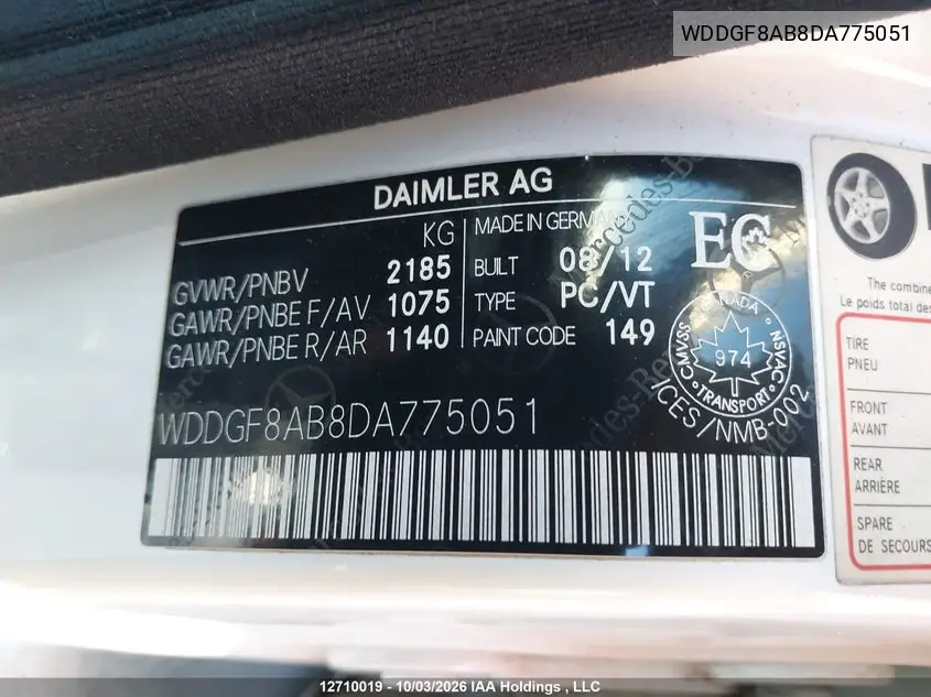 2013 MERCEDES C-KLASSE VIN WDDGF8AB8DA775051 — фото 9