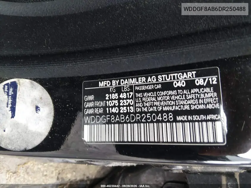 2013 MERCEDES C-KLASSE VIN WDDGF8AB6DR250488 — фото 9