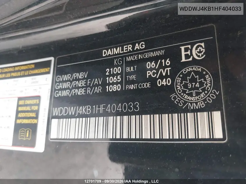 2017 MERCEDES C-KLASSE VIN WDDWJ4KB1HF404033 — фото 9