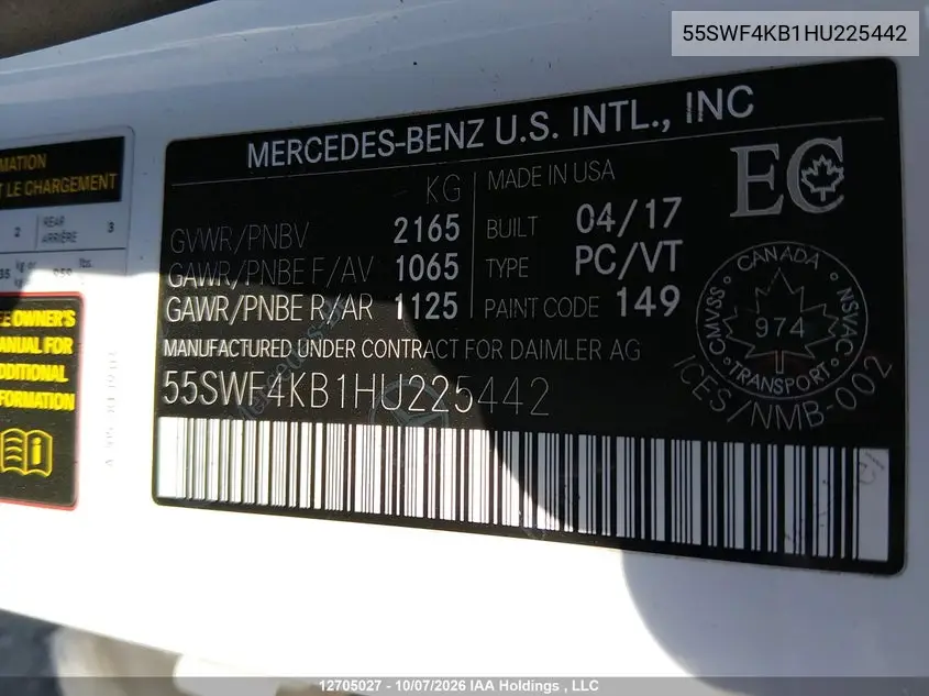 2017 MERCEDES C-KLASSE VIN 55SWF4KB1HU225442 — фото 9
