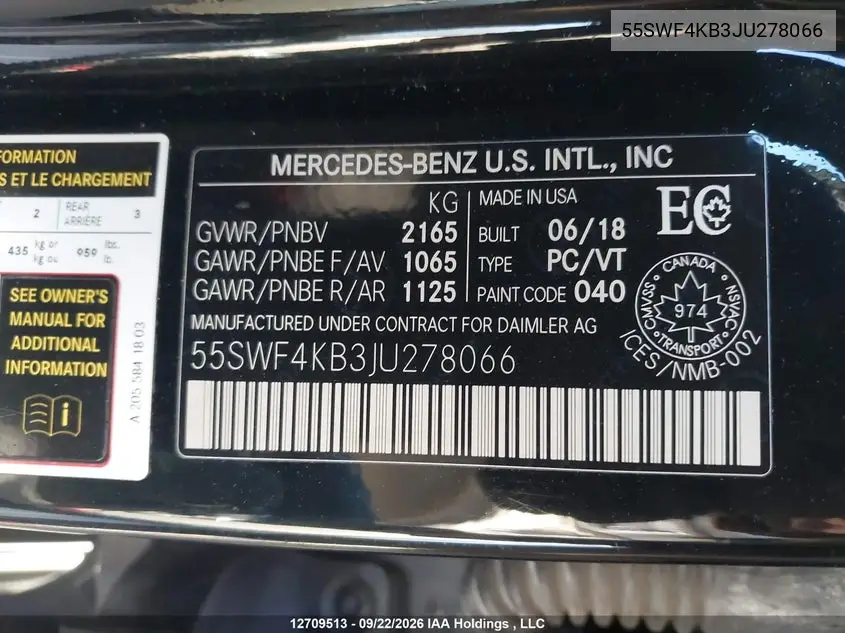 2018 MERCEDES C-KLASSE VIN 55SWF4KB3JU278066 — фото 9