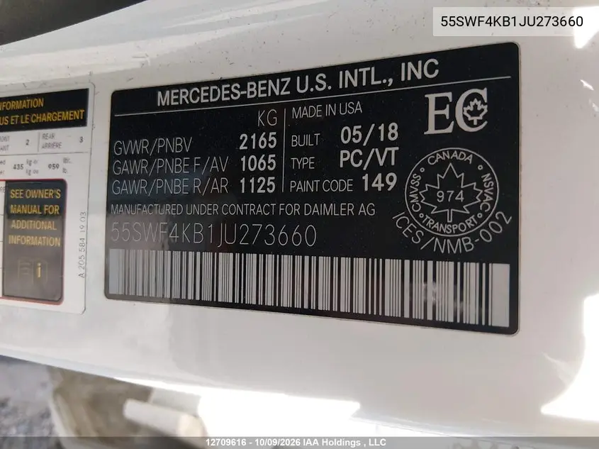 2018 MERCEDES C-KLASSE VIN 55SWF4KB1JU273660 — фото 9