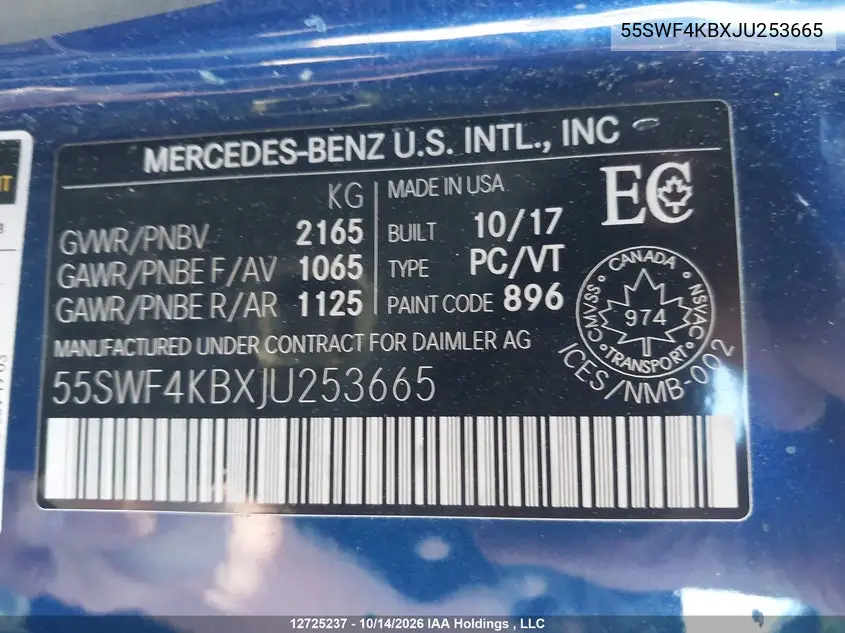 2018 MERCEDES C-KLASSE VIN 55SWF4KBXJU253665 — фото 9
