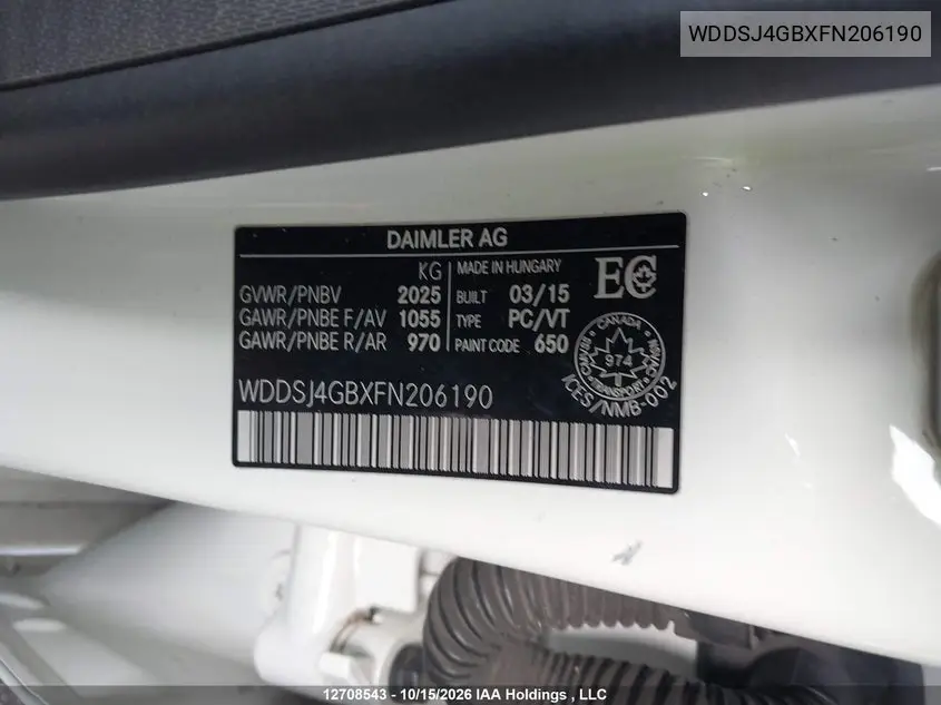 2015 MERCEDES CLA-KLASSE VIN WDDSJ4GBXFN206190 — фото 9