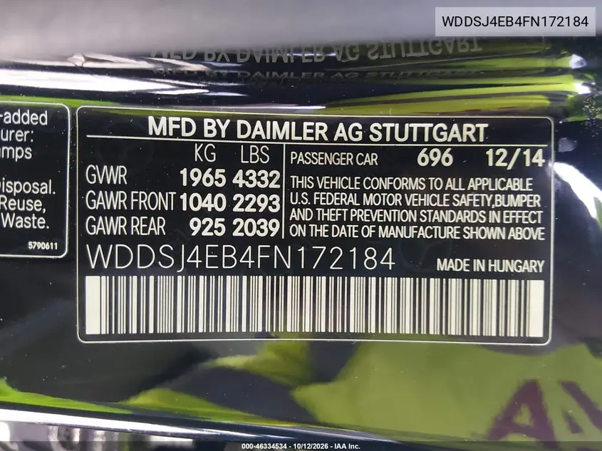 2015 MERCEDES CLA-KLASSE VIN WDDSJ4EB4FN172184 — фото 9
