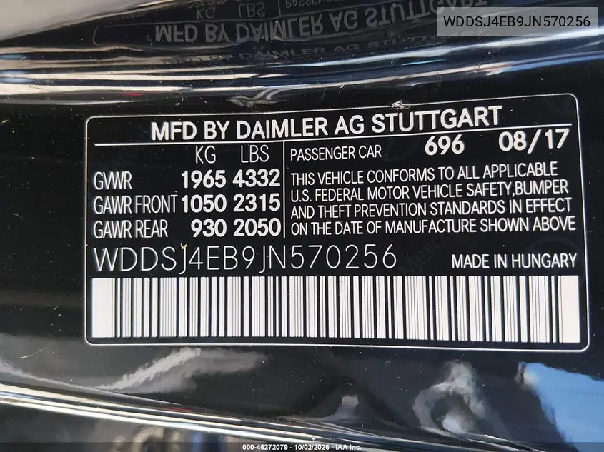 2018 MERCEDES CLA-KLASSE VIN WDDSJ4EB9JN570256 — фото 9
