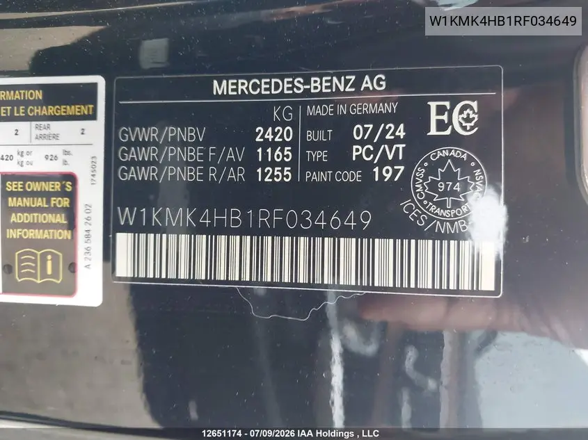 2024 MERCEDES CLE-KLASSE VIN W1KMK4HB1RF034649 — фото 9
