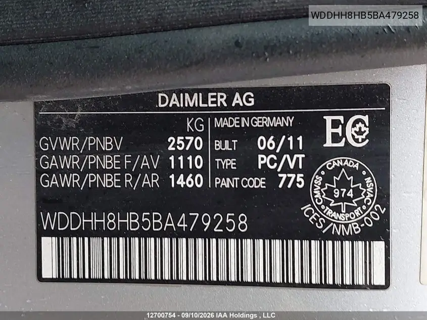 2011 MERCEDES E-KLASSE VIN WDDHH8HB5BA479258 — фото 9