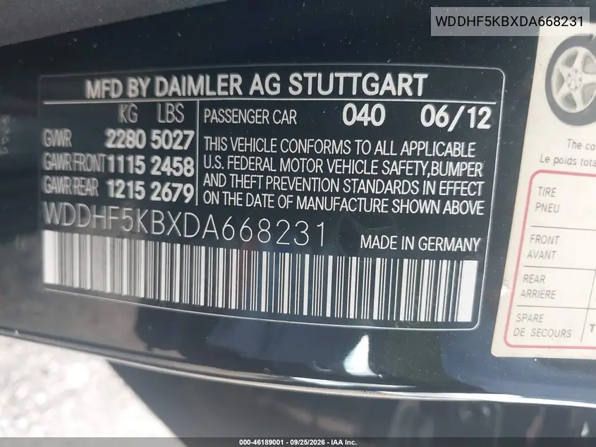 2013 MERCEDES E-KLASSE VIN WDDHF5KBXDA668231 — фото 9