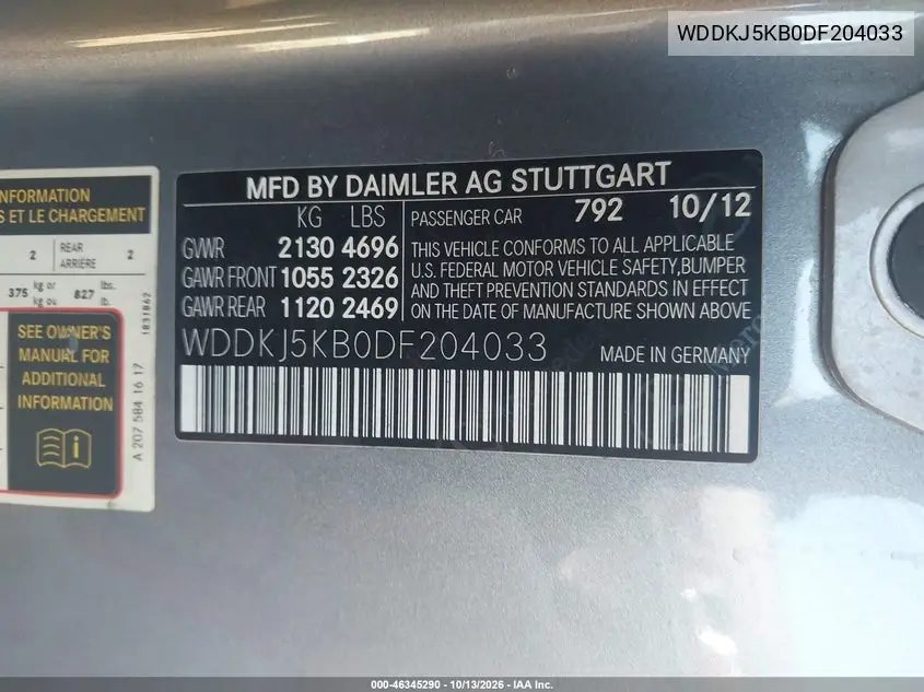 2013 MERCEDES E-KLASSE VIN WDDKJ5KB0DF204033 — фото 9