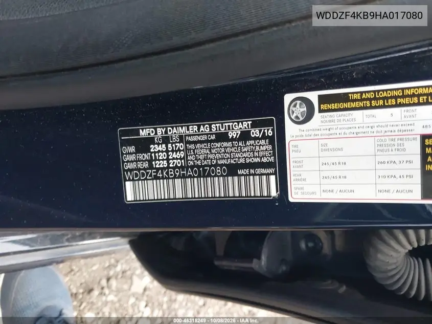 2017 MERCEDES E-KLASSE VIN WDDZF4KB9HA017080 — фото 9