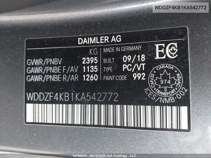 2019 MERCEDES E-KLASSE VIN WDDZF4KB1KA542772 — фото 9